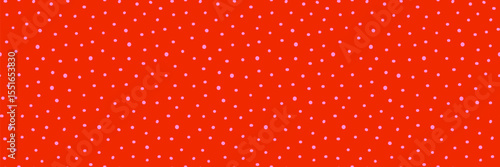 Seamless pink dot pattern background on red. Vector confetti polka dot textur...