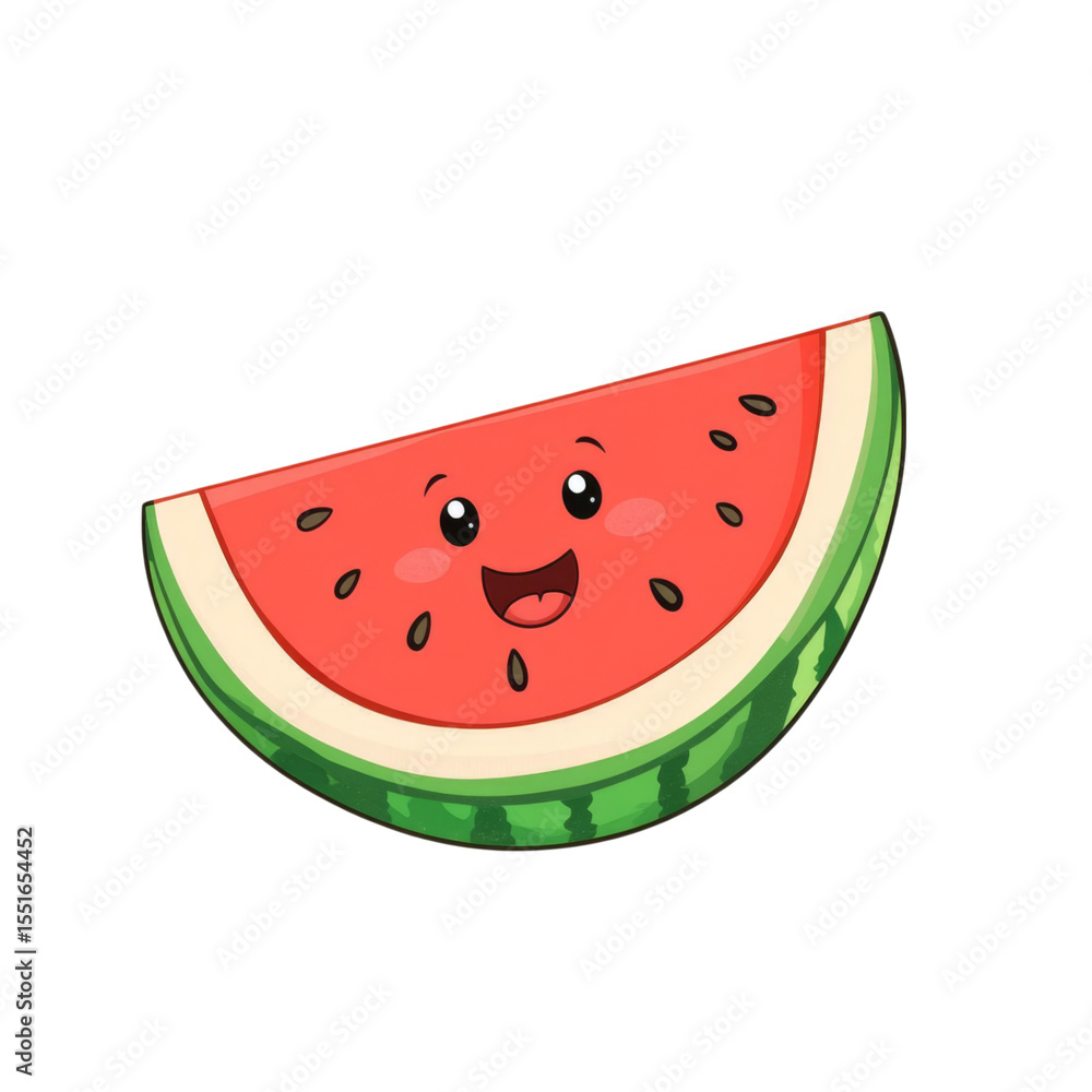 Playful watermelon slice with cheerful smile and vibrant colors, perfect for summer fun Playful watermelon slice with cheerful smile and vibrant colors, perfect for summer fun