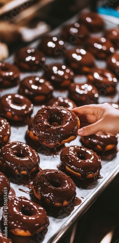 Hand Picking a Glazed Donut From a Baking Tray