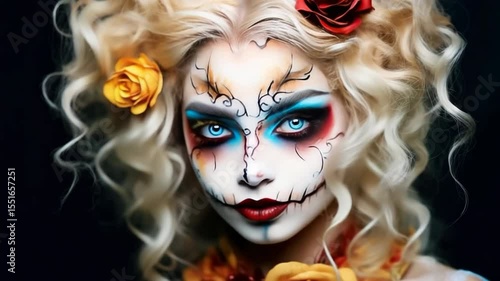 Beautiful festive face painting on a girl's face.
