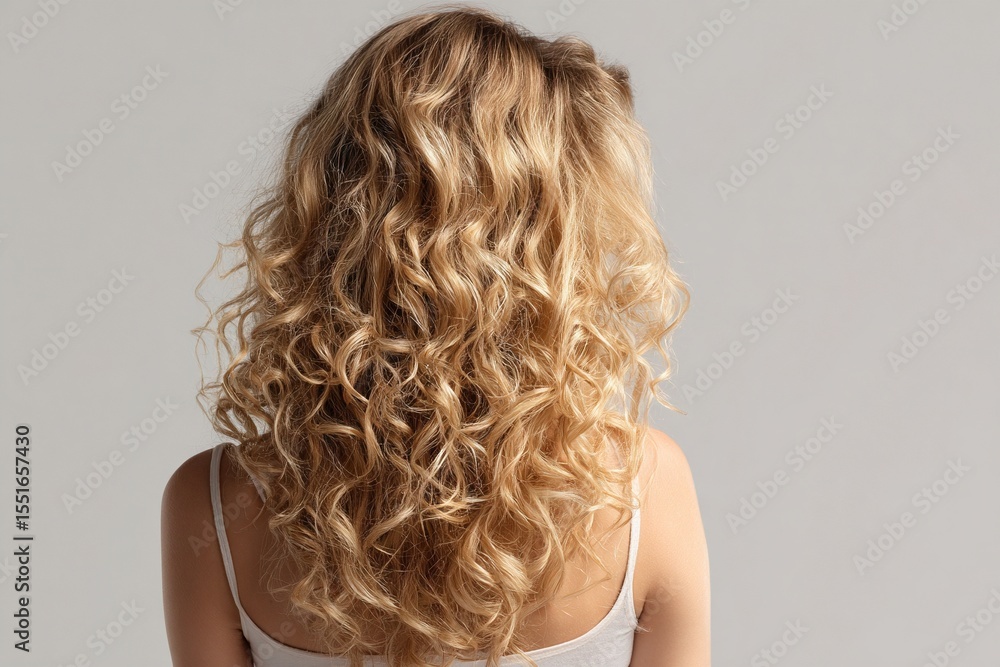 Fototapeta premium A beautiful backside shot with voluminous blonde curls. Generative AI 