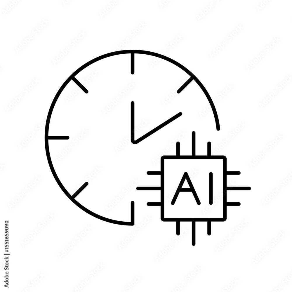 A vector icon of a clock with an AI chip, representing estimated dispatch time using artificial intelligence, created in line style with editable stroke A vector icon of a clock with an AI chip, representing estimated dispatch time using artificial intelligence, created in line style with editable stroke
