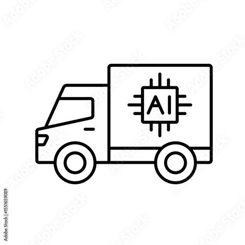 A vector icon of a delivery truck with an AI chip, representing smart transportation powered by artificial intelligence, created in line style with editable stroke.