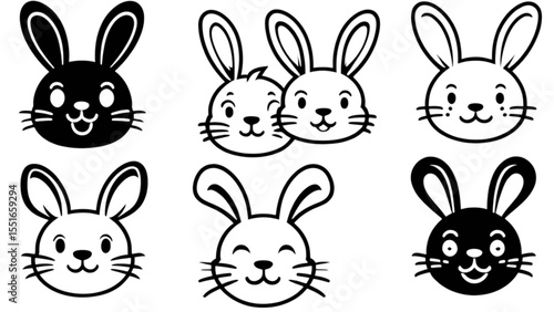 ウサギの顔イラストセット（ペア）｜Rabbit Face Illustration Set (Pairs)