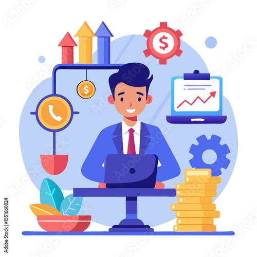 Cost optimization concept Cost and income balance Spending and cost reduction while maximizing business value Businessman working with cost reduction management system on computer laptop modern flat