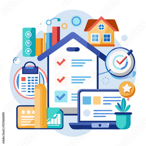 Real estate business management concept Property analysis and checklist Buy and sell houses and real estate online Mortgage loan home and insurance real property mortgage Business real estate modern