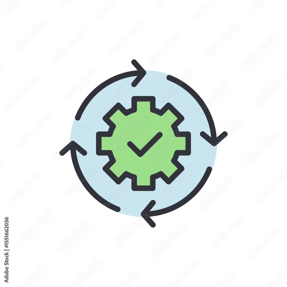 Automated Process Control With Gear And Circular Arrow Graphic Icon Automated Process Control With Gear And Circular Arrow Graphic Icon