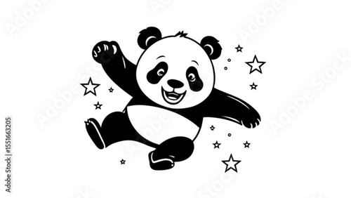 ジャンプする元気なパンダ｜Energetic Jumping Panda