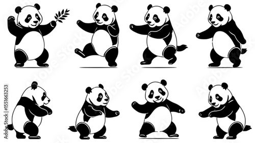 いろんな姿勢のパンダイラストセット｜Various Panda Poses Illustration Set