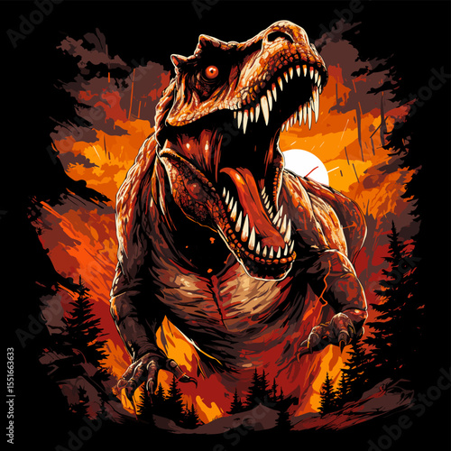 Tyrannosaurus rex dinosaur portrait in vector pop art style