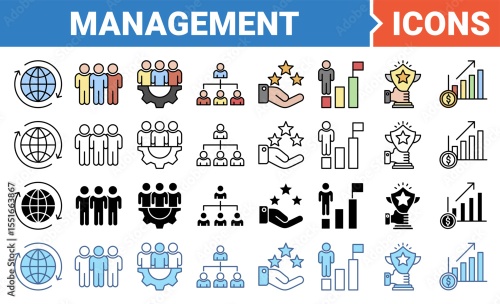 Naklejka premium Management icon set with multiple style collection.