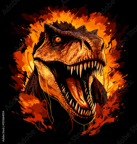 Tyrannosaurus rex dinosaur portrait in vector pop art style