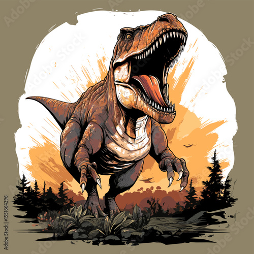 Tyrannosaurus rex dinosaur portrait in vector pop art style