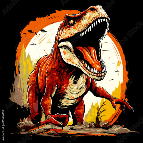 Tyrannosaurus rex dinosaur portrait in vector pop art style