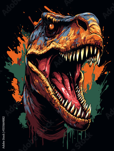 Tyrannosaurus rex dinosaur portrait in vector pop art style
