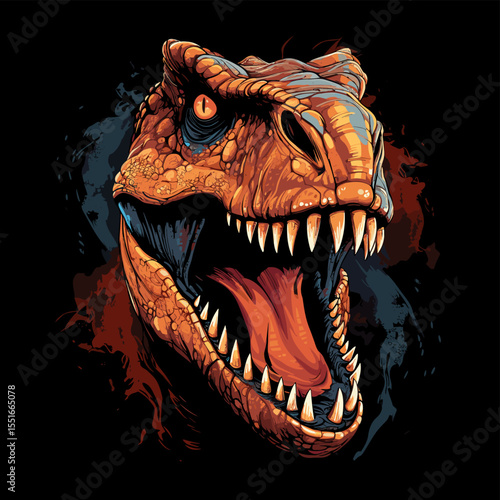 Tyrannosaurus rex dinosaur portrait in vector pop art style