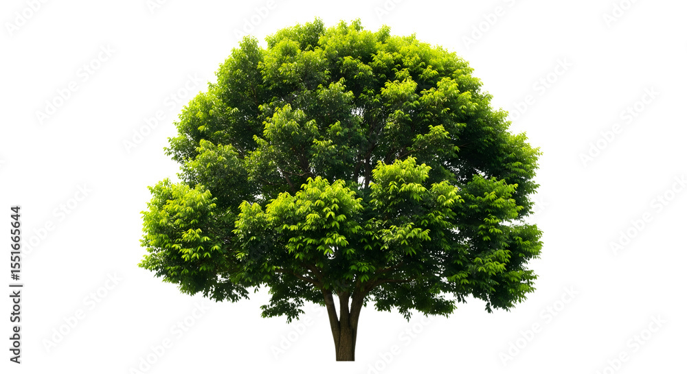 Fototapeta premium Lush green deciduous tree with textured bark isolated on transparent background