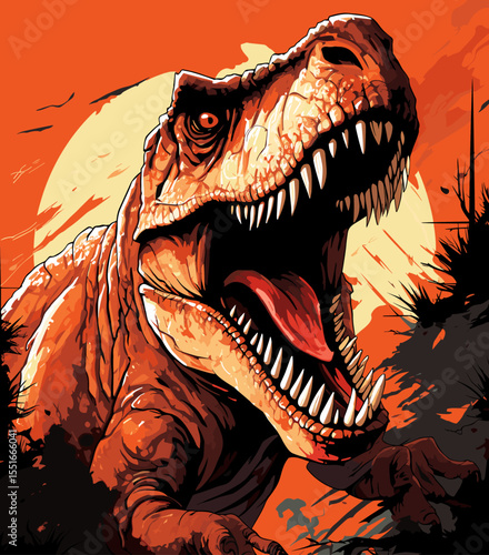 Tyrannosaurus rex dinosaur portrait in vector pop art style