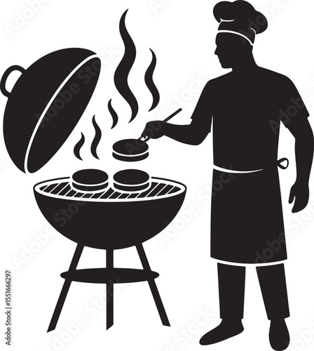 Black Silhouette Chef Grilling Burgers Barbecue Grill cook