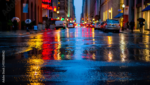 Rainy City Street Reflection
