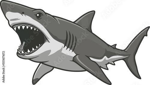 Attack Pose Grey Shark Illustration in Cartoon Style