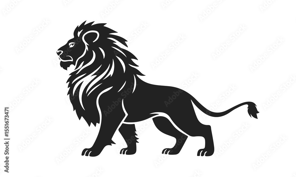Obraz premium Lion silhouette vector, wild animal art, majestic lion illustration, powerful predator logo, black lion design