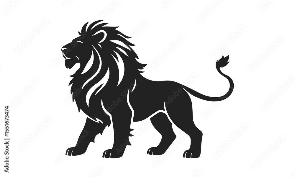 Obraz premium Lion silhouette vector, wild animal art, majestic lion illustration, powerful predator logo, black lion design