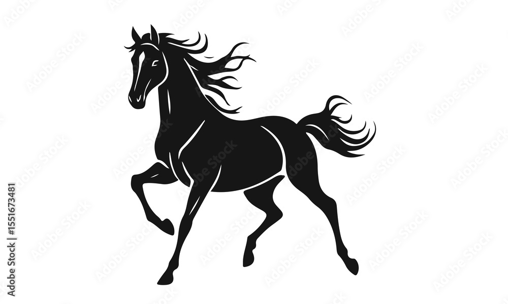 Obraz premium Horse silhouette vector, black stallion art, walking horse logo, elegant animal design, wild horse illustration