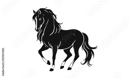 Horse silhouette vector, black stallion art, walking horse logo, elegant animal design, wild horse illustration