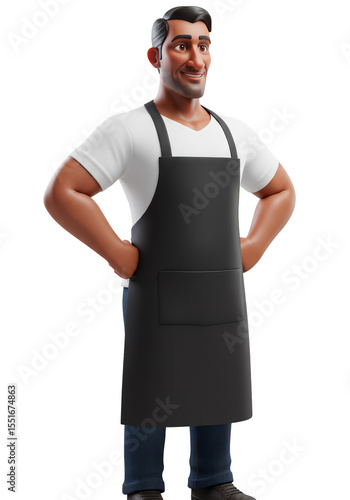 3d Rendering of Man with Black Apron Standing Confidently Isolated