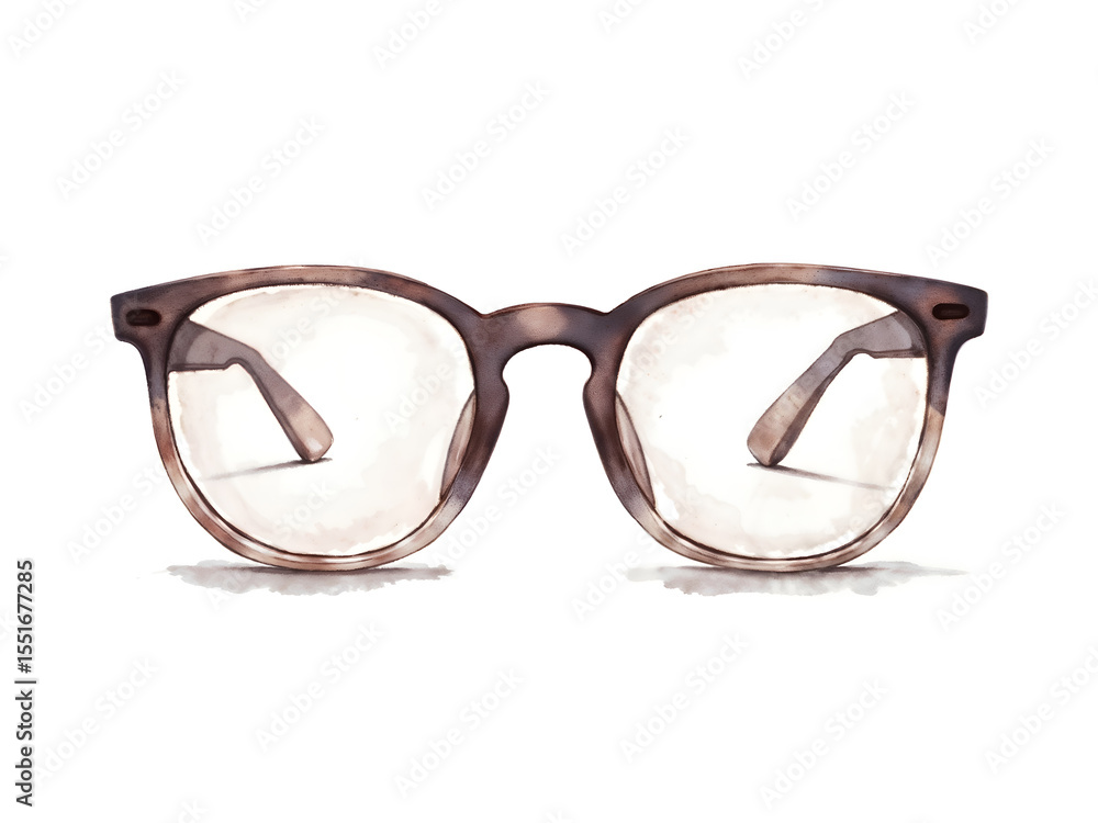 Fototapeta premium Stylish colorful eyeglasses with reflection isolated on white background, perfect for fashion, accessories, or vision themes. Generative AI