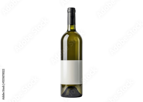 green bottle of wine with blank white label isolated on white or transparent png