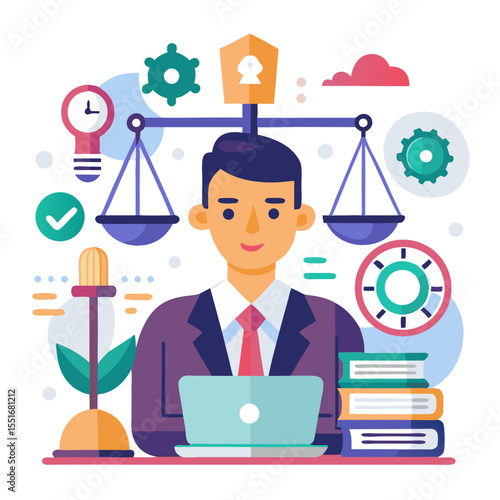 Intellectual property and copyright law concept Regulations enforcement law and justice policy Lawyer working with legal advice modern flat design simple vector illustration isolated transparent