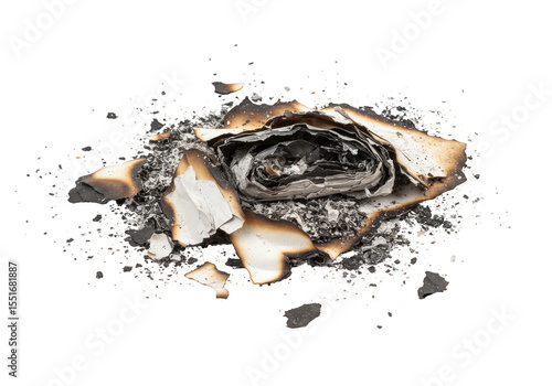 Burnt Crumpled Paper Ashes Texture Background Isolated on Transparent PNG
