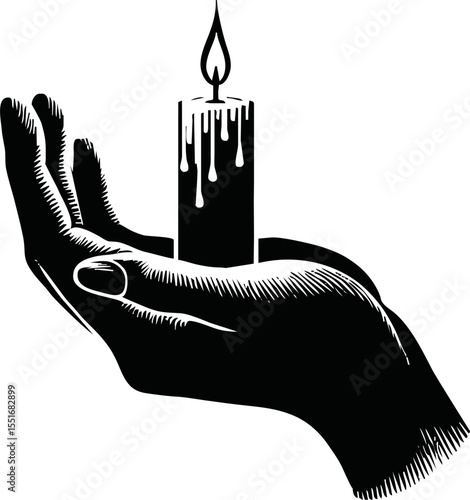 Silhouette of hand hold candle light vector style on white background