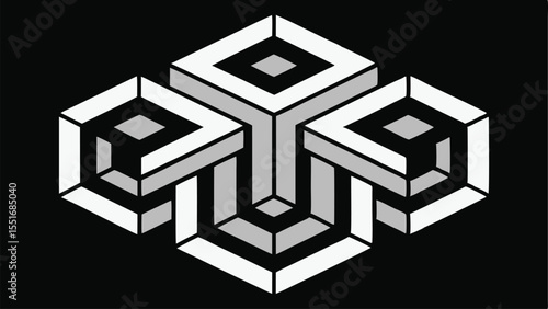 Geometric 3d abstract design in shades of gray, perfect for transparent layering