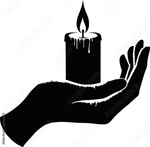 Silhouette of hand hold candle light vector style on white background