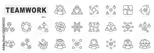 Teamwork related line icons. Together, partnership, cooperation etc. Editable stroke