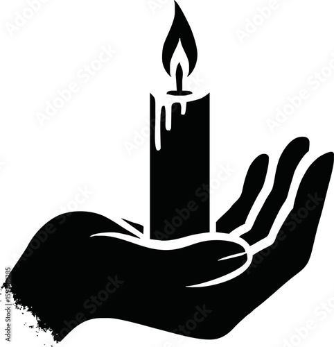Silhouette of hand hold candle light vector style on white background