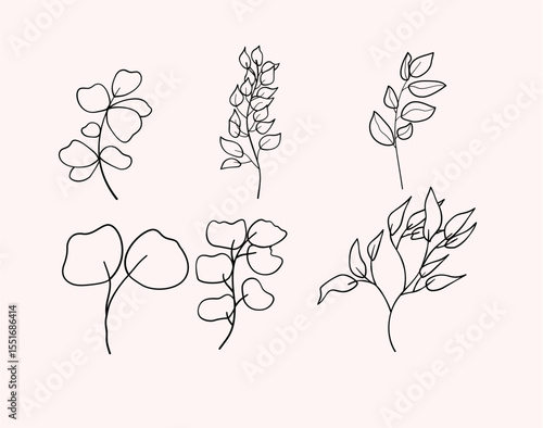 Set of Line Leaves Tropis, Summer