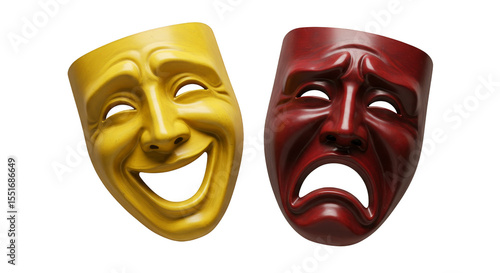 Dramatic Theater Masks Tragedy and Comedy with Transparent Background