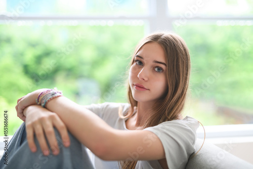Depression in teenage concept, Young girl feeling anxious and unhappy. Free Download Depression in teenage concept, Young girl feeling anxious and unhappy. - GFXLoad