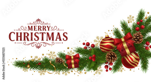 Christmas Decoration with Pine Ornament Fir Branch Transparent Background