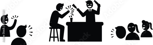 Comedy Performance, Comedians, Bar Setting, Vector Illustration, Lively Environment, Audience Perspective, Joke Concepts