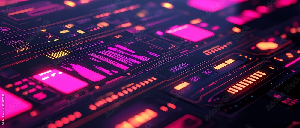 Fototapeta premium Futuristic Digital Interface with Neon Colors and Abstract Patterns