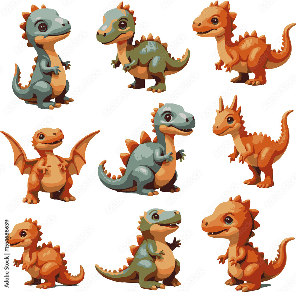 Naklejka premium Cute Cartoon Dinosaur Sticker Collection, Adorable Baby Dino Stickers, Colorful Dinosaur Clipart Set