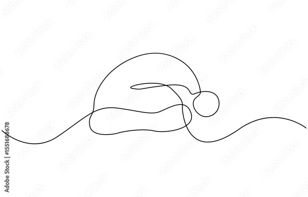 Obraz premium One continuous line drawing of christmas Santa Claus hat,drawing, single line art element, minimalist sketch line vector illustration.