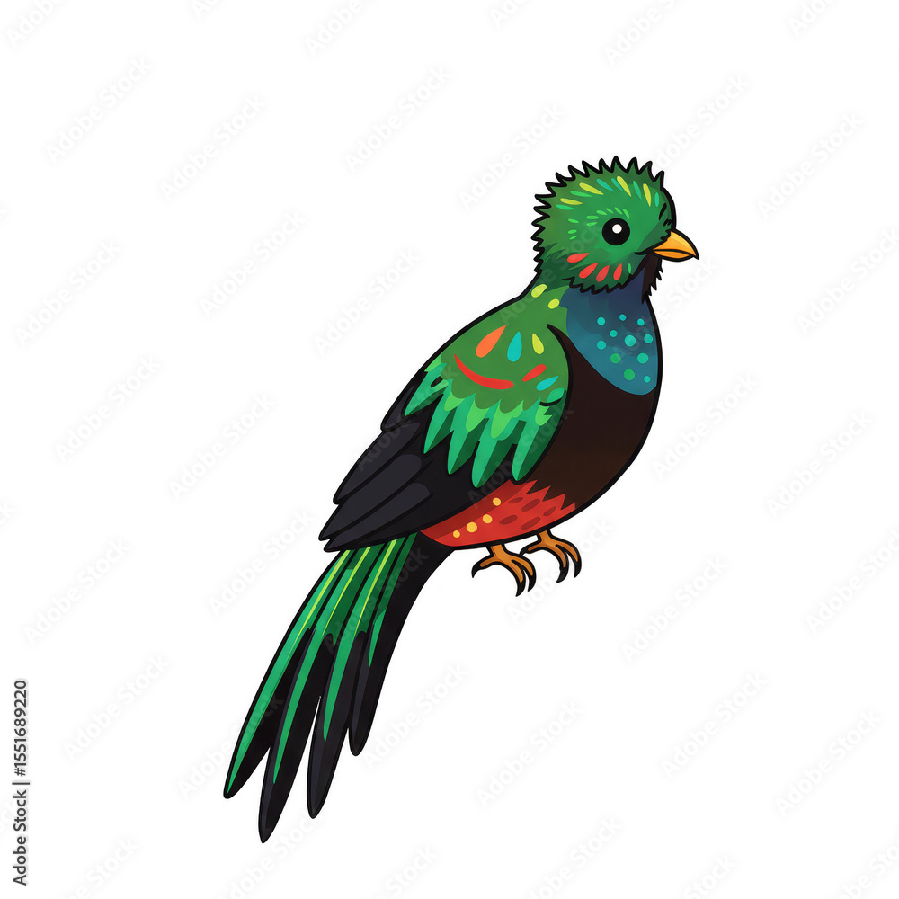 Fototapeta premium Colorful Quetzal Bird Illustration with Green Feathers in Pixel Art Style