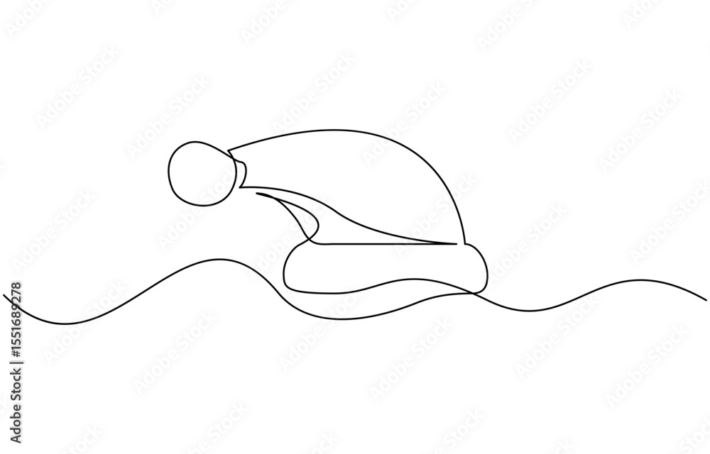 Obraz premium One continuous line drawing of christmas Santa Claus hat,drawing, single line art element, minimalist sketch line vector illustration.