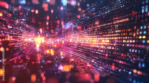 Wallpaper Mural Dynamic Digital Data Stream with Colorful Light Effects in Motion Torontodigital.ca